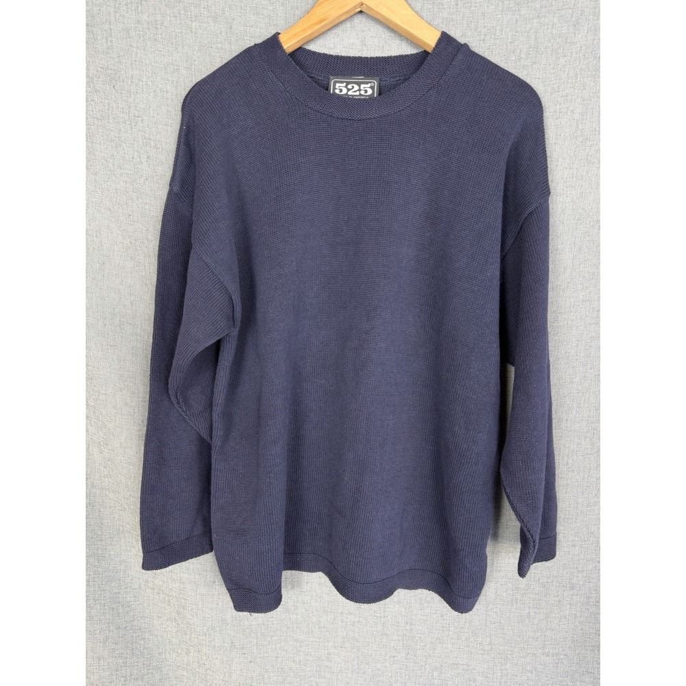 525 America Navy Blue Unisex Small Ribbed Sweater Cotton Chunky Preppy USA MADE